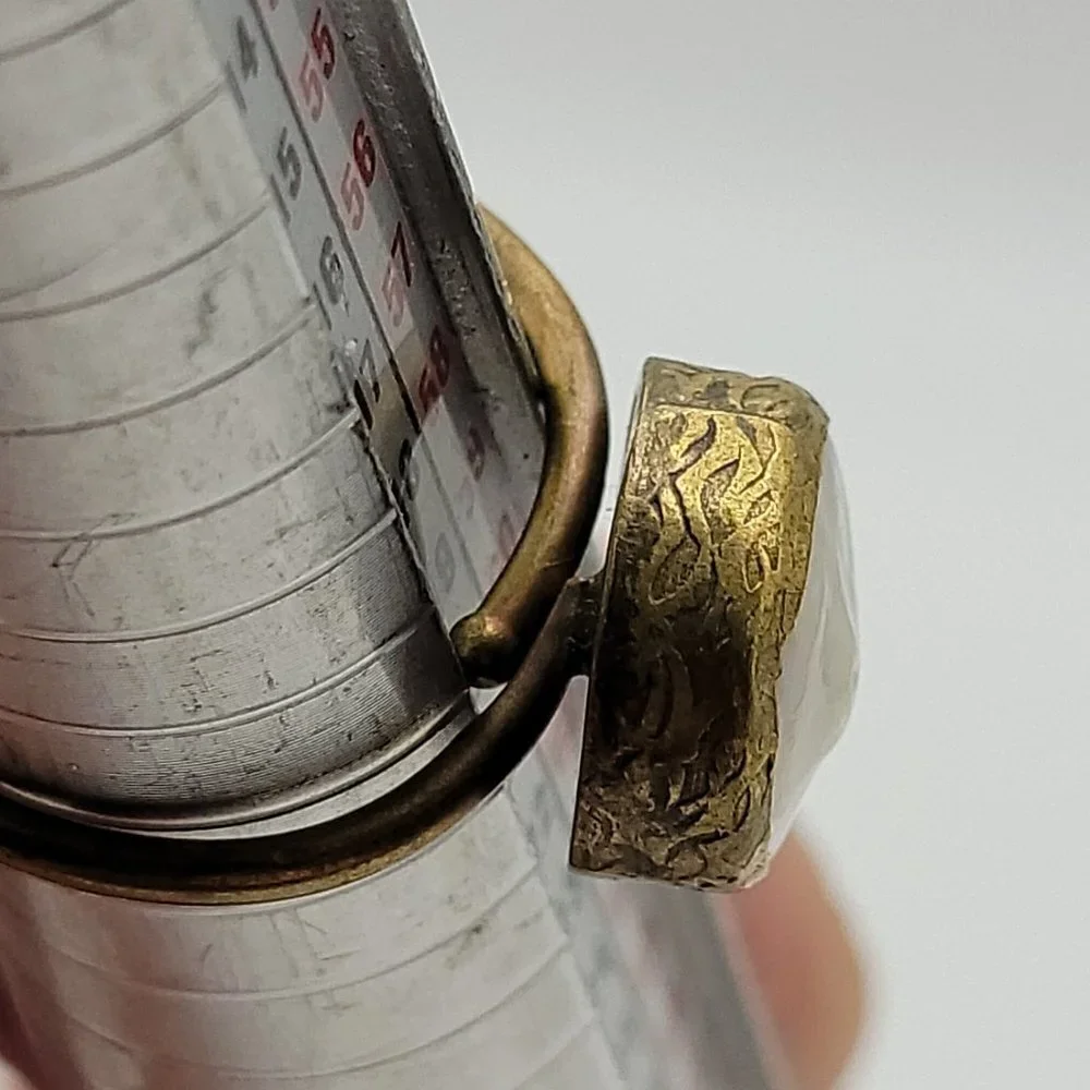 Vintage Antique Brass White Freshwater Pearl Inlay Adjustable Ring OS - Picture 10 of 11